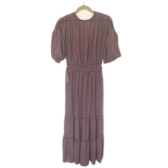 NWT Max Studio Geometric Print Tie Neck Crepe Cottagecore Boho Tier Maxi Dress S - Picture 3 of 12